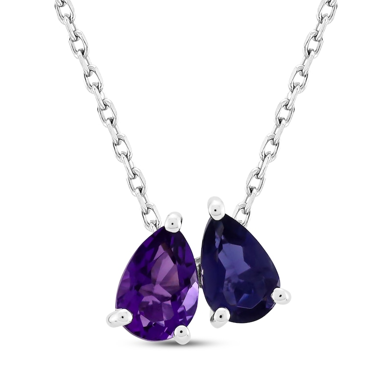 Main Image 1 of Toi et Moi Pear-Shaped Amethyst & Iolite Necklace 10K White Gold 18&quot;
