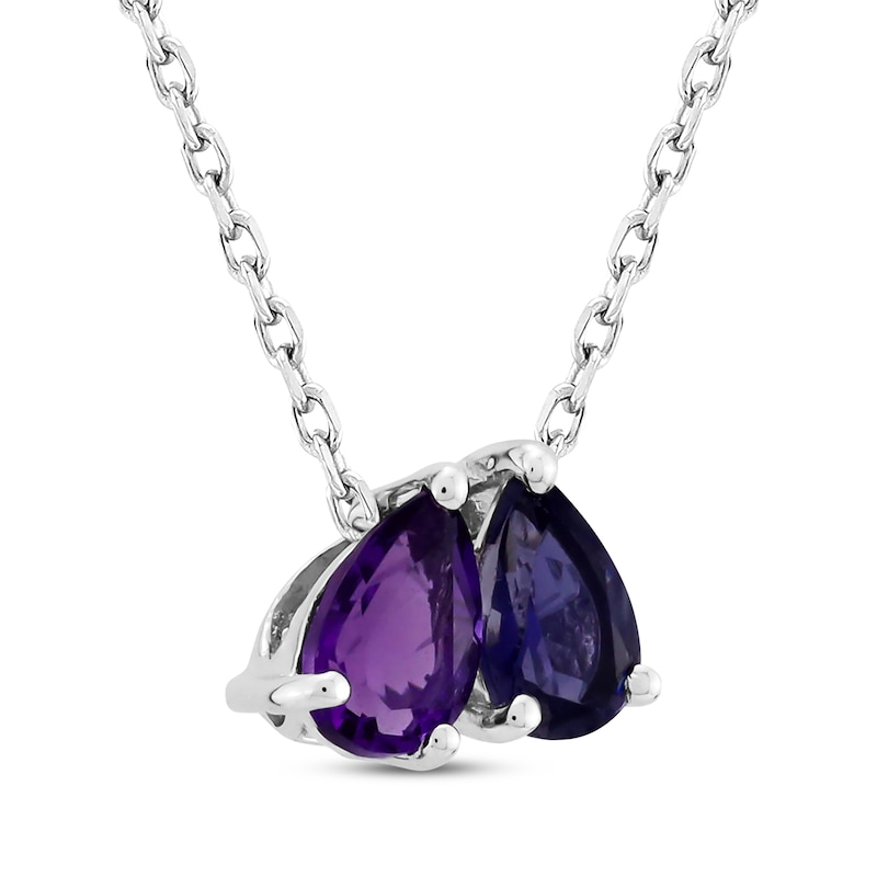 Main Image 2 of Toi et Moi Pear-Shaped Amethyst & Iolite Necklace 10K White Gold 18&quot;