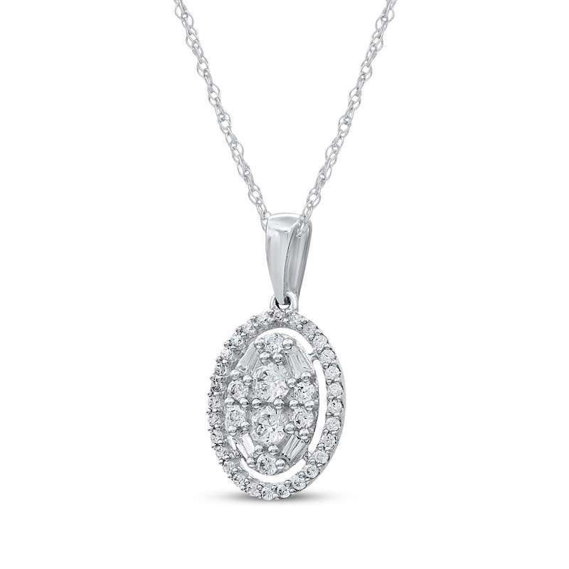 Baguette & Round-Cut Multi-Diamond Oval-Shaped Necklace 1/2 ct tw 10K White Gold 18"