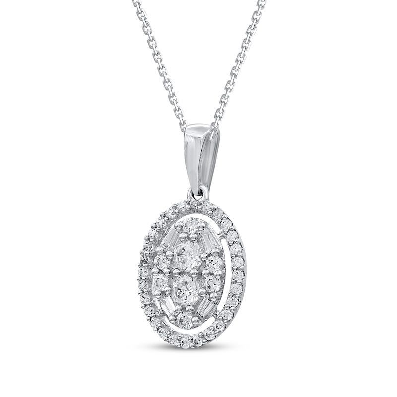 Baguette & Round-Cut Multi-Diamond Oval-Shaped Necklace 1/2 ct tw 10K White Gold 18"