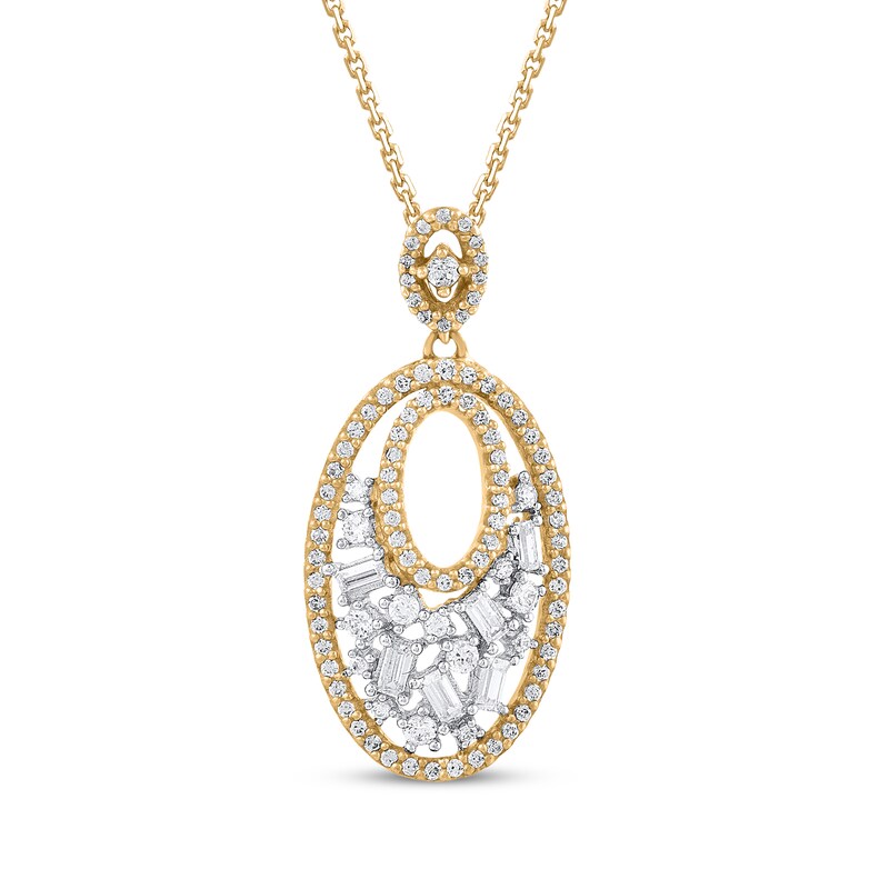 Baguette & Round-Cut Diamond Double Oval Scatter Necklace 1/2 ct tw 10K Yellow Gold 18"