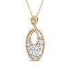 Thumbnail Image 1 of Baguette & Round-Cut Diamond Double Oval Scatter Necklace 1/2 ct tw 10K Yellow Gold 18"