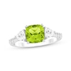 Thumbnail Image 1 of Cushion-Cut Peridot & White Lab-Created Sapphire Ring Sterling Silver