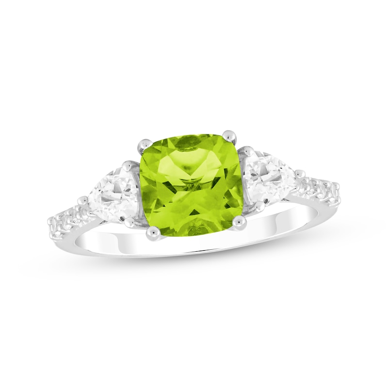 Main Image 1 of Cushion-Cut Peridot & White Lab-Created Sapphire Ring Sterling Silver