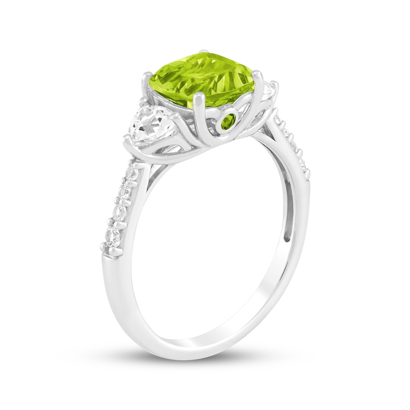Main Image 2 of Cushion-Cut Peridot & White Lab-Created Sapphire Ring Sterling Silver