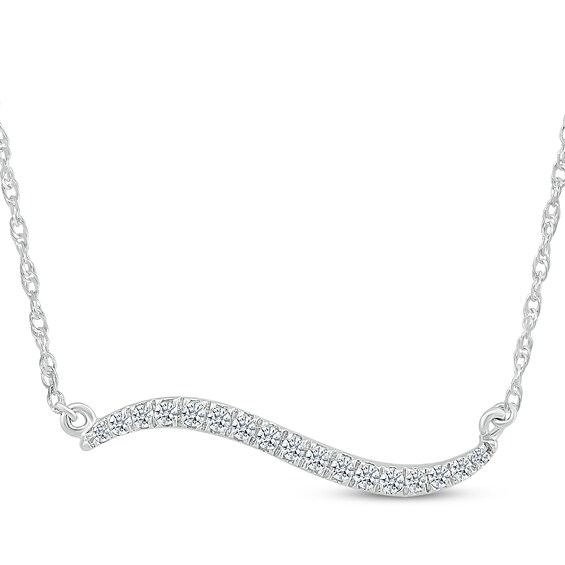 Diamond Wavy Bar Necklace 1/6 ct tw Sterling Silver 18"