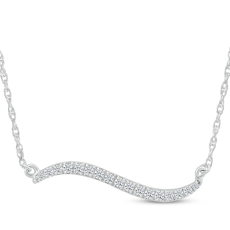 Main Image 1 of Diamond Wavy Bar Necklace 1/6 ct tw Sterling Silver 18&quot;