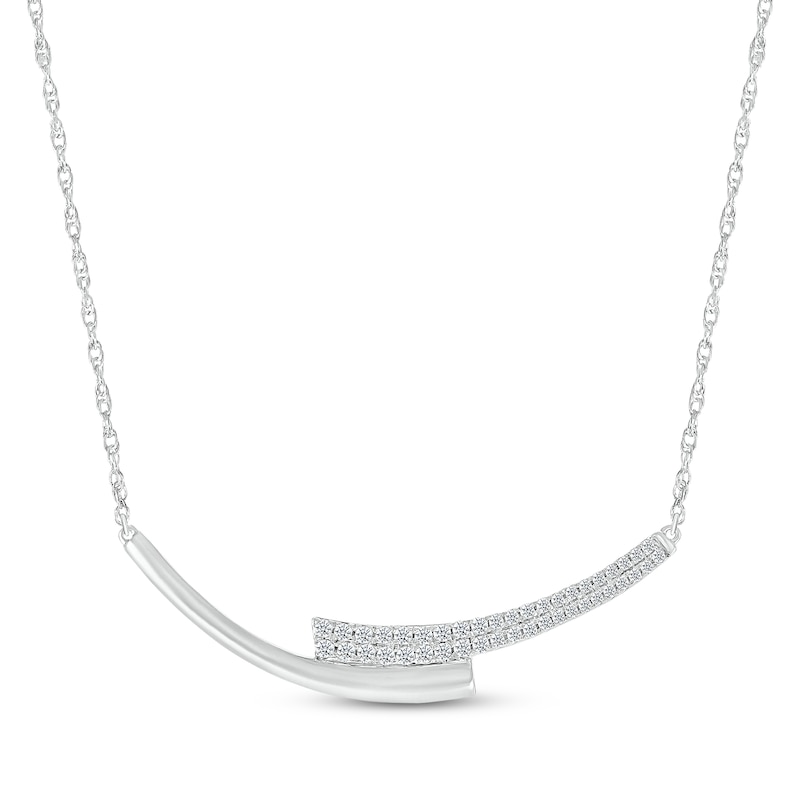 Main Image 1 of Diamond Bypass Curved Bar Necklace 1/4 ct tw 10K White Gold 18"