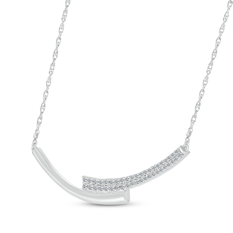 Main Image 2 of Diamond Bypass Curved Bar Necklace 1/4 ct tw 10K White Gold 18"