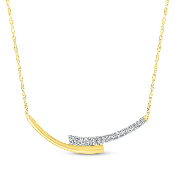 Diamond Bypass Curved Bar Necklace 1/4 ct tw 10K Yellow Gold 18"