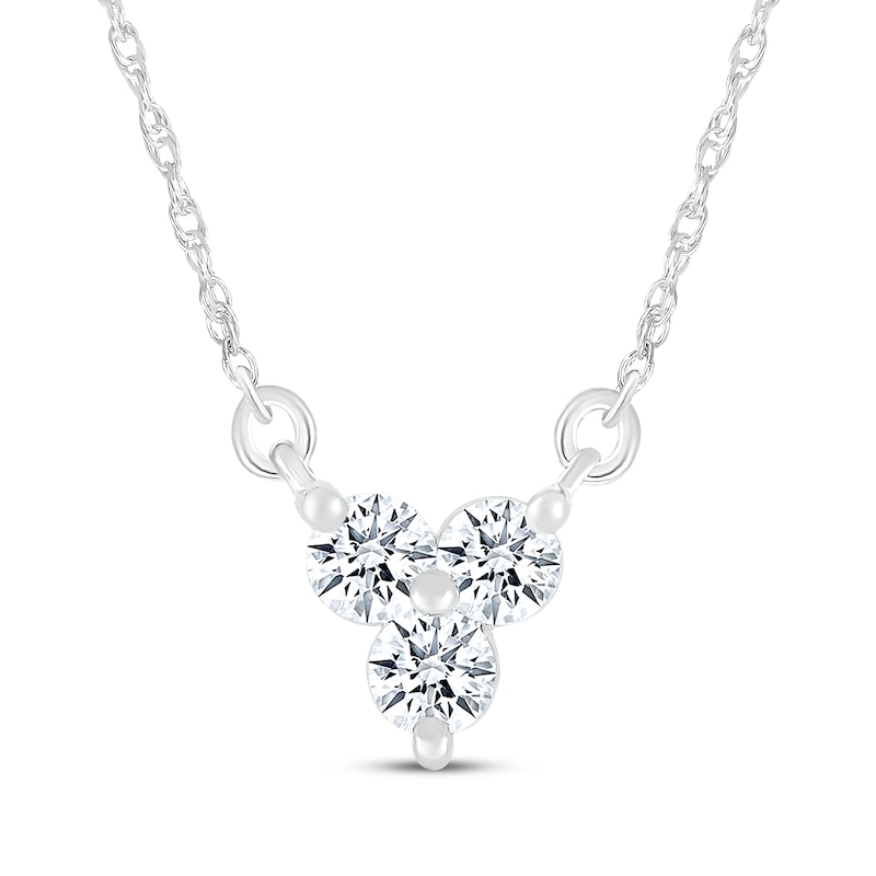 Main Image 1 of Diamond Three-Stone Necklace 1/6 ct tw 10K White Gold 18"
