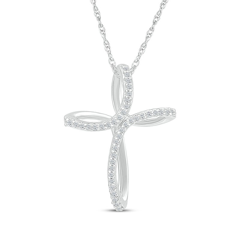 Main Image 1 of Diamond Looping Cross Necklace 1/8 ct tw 10K White Gold 18"