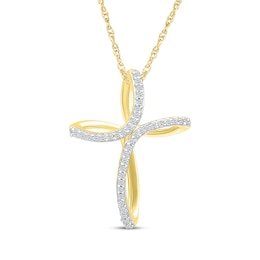 Diamond Looping Cross Necklace 1/8 ct tw 10K Yellow Gold 18&quot;