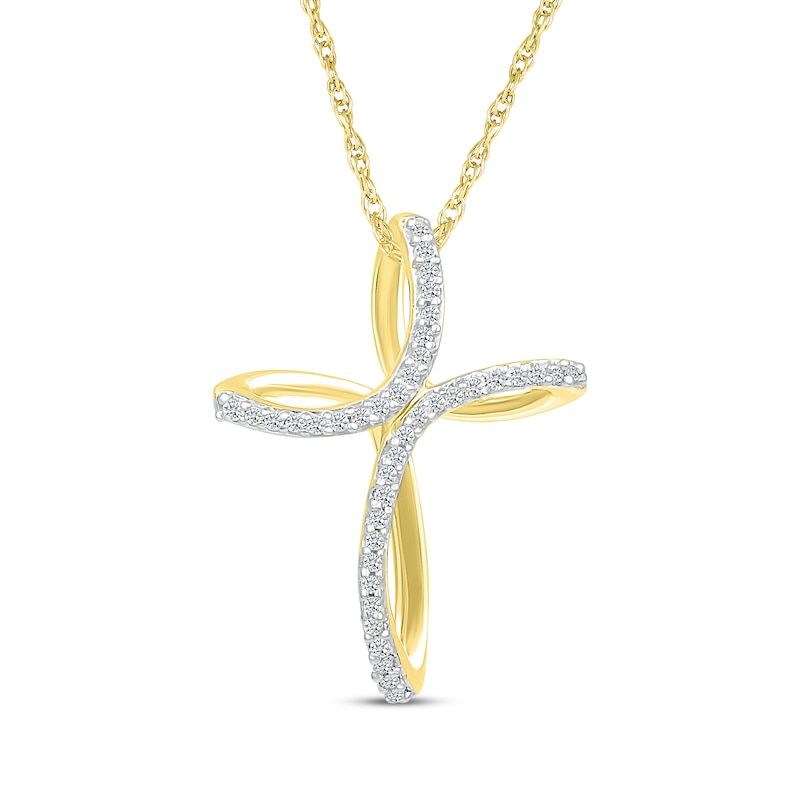 Main Image 1 of Diamond Looping Cross Necklace 1/8 ct tw 10K Yellow Gold 18"