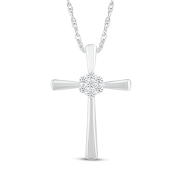 Multi-Diamond Center Cross Necklace 1/10 ct tw 10K White Gold 18"