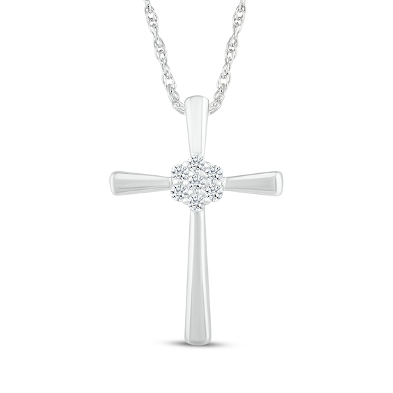 Multi-Diamond Center Cross Necklace 1/10 ct tw 10K White Gold 18"