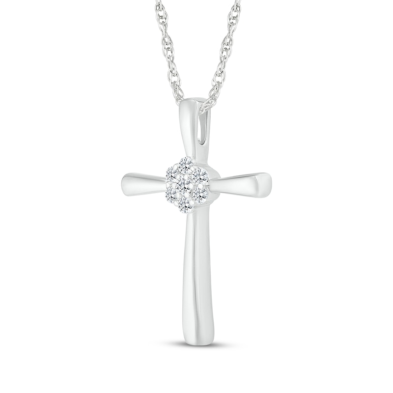Main Image 2 of Multi-Diamond Center Cross Necklace 1/10 ct tw 10K White Gold 18"