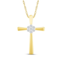 Multi-Diamond Center Cross Necklace 1/10 ct tw 10K Yellow Gold 18"