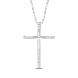Diamond-Tipped Cross Necklace 1/8 ct tw 10K White Gold 18"