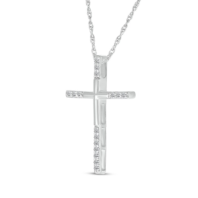 Main Image 2 of Diamond-Tipped Cross Necklace 1/8 ct tw 10K White Gold 18"