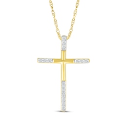 Diamond-Tipped Cross Necklace 1/8 ct tw 10K Yellow Gold 18"