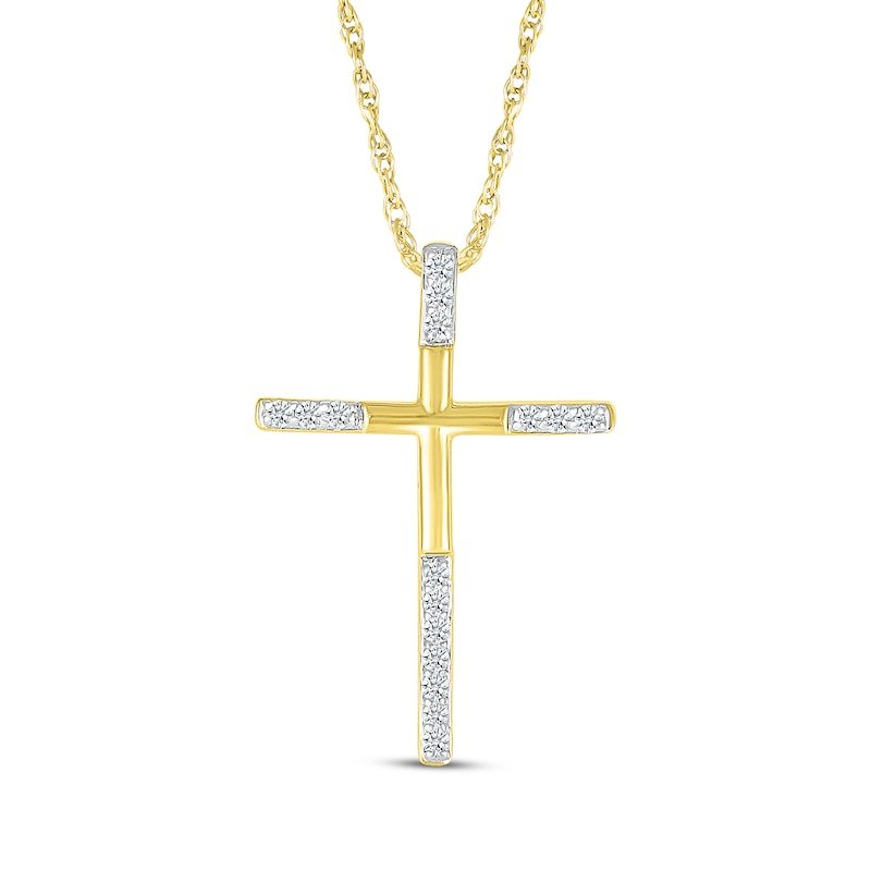 Main Image 1 of Diamond-Tipped Cross Necklace 1/8 ct tw 10K Yellow Gold 18"