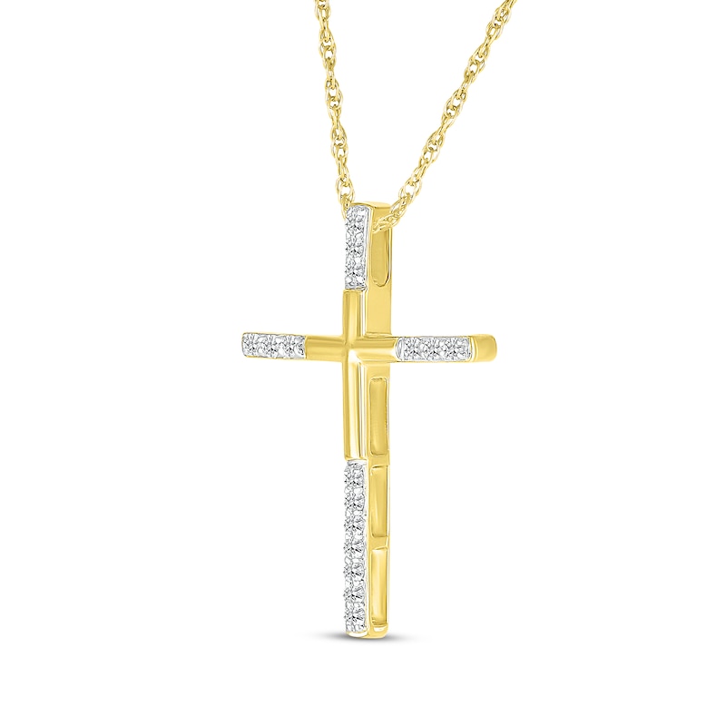 Main Image 2 of Diamond-Tipped Cross Necklace 1/8 ct tw 10K Yellow Gold 18"