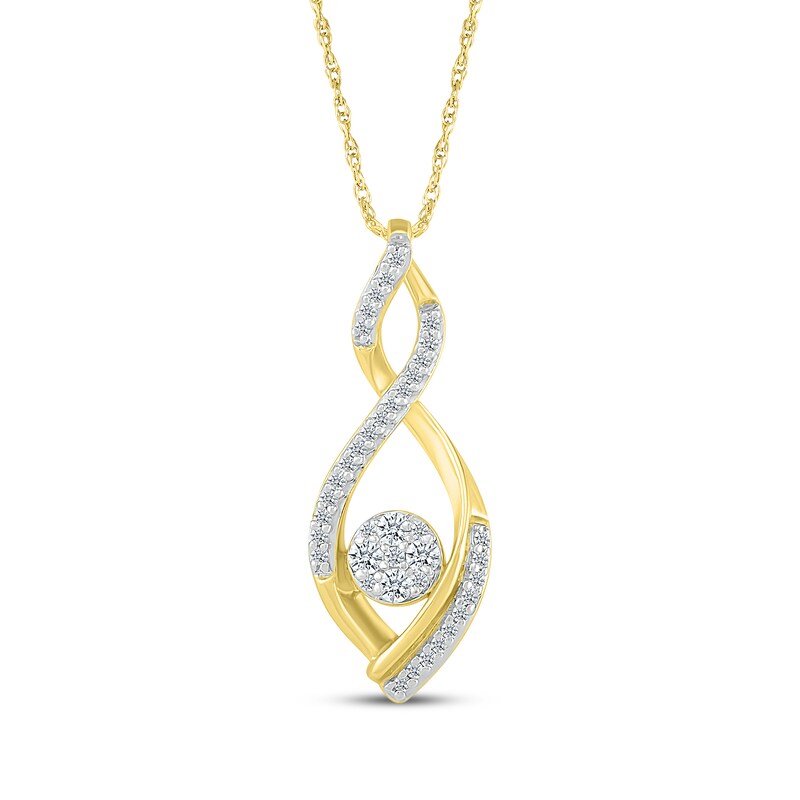 Main Image 1 of Multi-Diamond Twist Infinity Necklace 1/4 ct tw 10K Yellow Gold 18"
