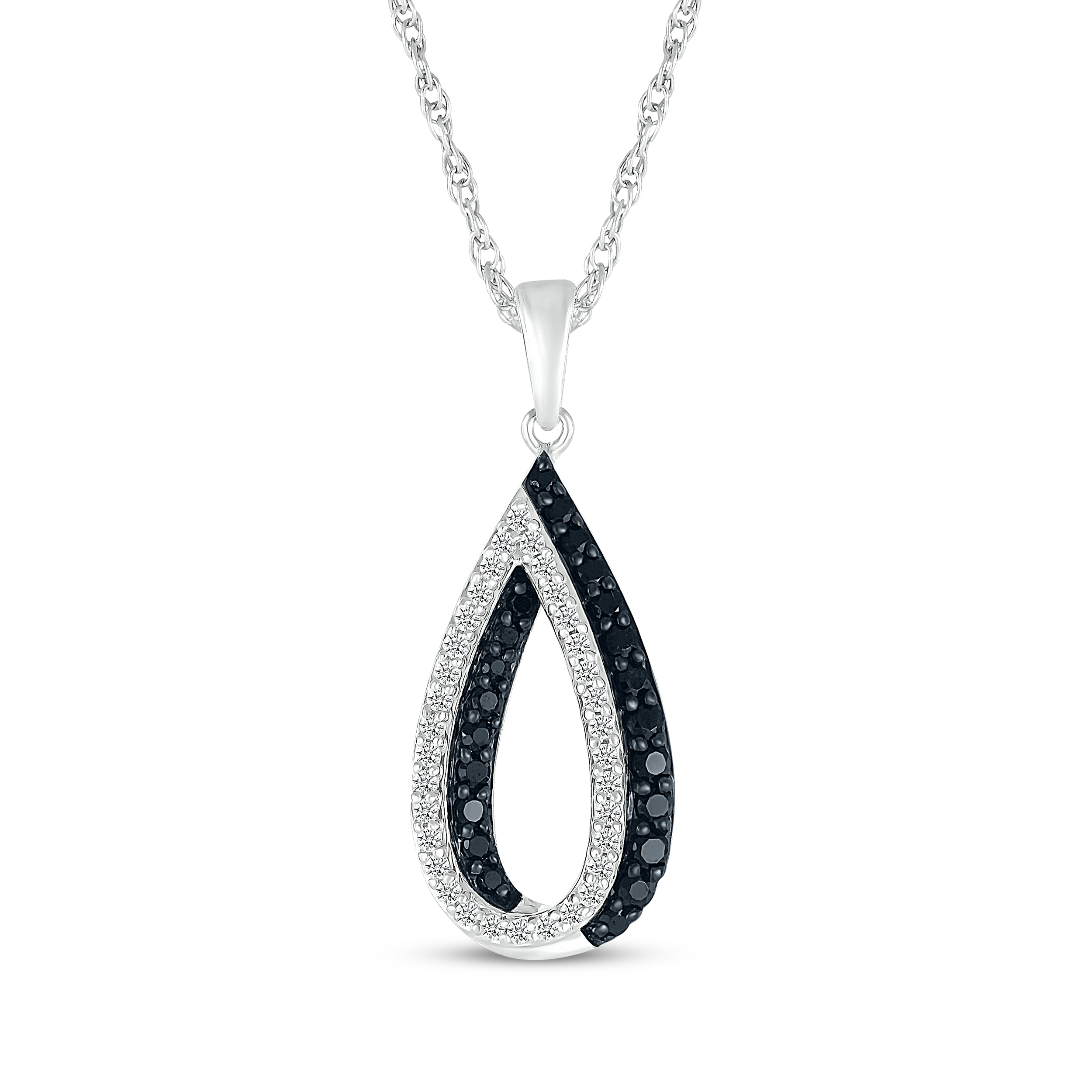 Main Image 1 of Black & White Diamond Teardrop Necklace 1/3 ct tw 10K White Gold 18"
