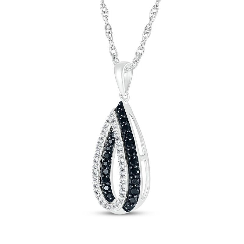 Main Image 2 of Black & White Diamond Teardrop Necklace 1/3 ct tw 10K White Gold 18"