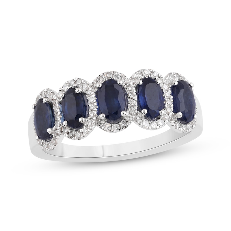 Main Image 1 of Oval-Cut Blue Sapphire & Diamond Halo Ring 1/4 ct tw Sterling Silver