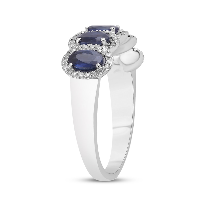 Main Image 2 of Oval-Cut Blue Sapphire & Diamond Halo Ring 1/4 ct tw Sterling Silver