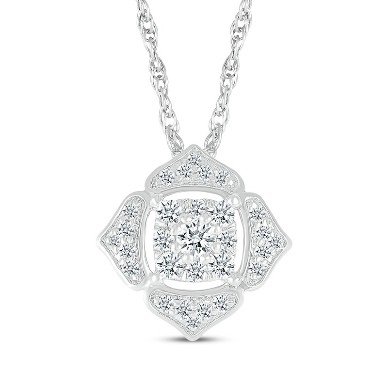 Main Image 1 of Multi-Diamond Flower Necklace 1/4 ct tw 10K White Gold 18"
