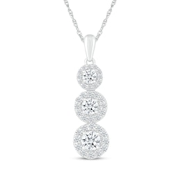 Diamond Three-Stone Halo Drop Necklace 1 ct tw 10K White Gold 18"