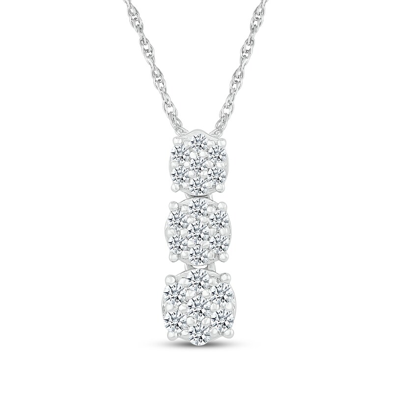 Main Image 1 of Multi-Diamond Three Circle Drop Necklace 1/4 ct tw 10K White Gold 18"
