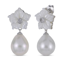 Cultured Pearl, White Lab-Created Sapphire & Mother-of-Pearl Dangle Earrings Sterling Silver