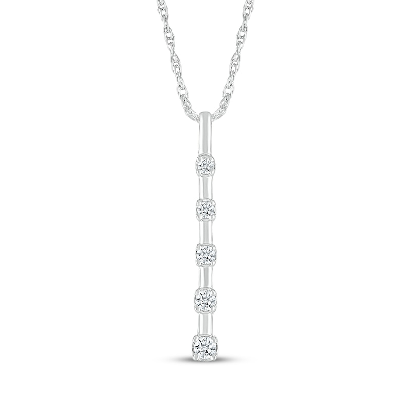 Main Image 1 of Diamond Five-Stone Vertical Bar Necklace 1/10 ct tw 10K White Gold 18"