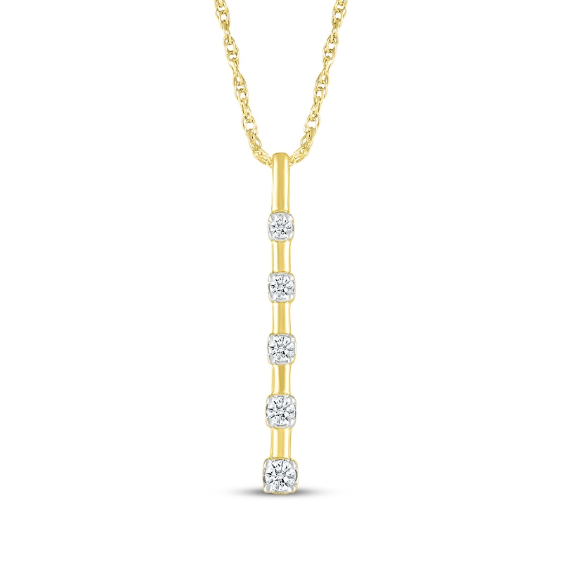 Main Image 1 of Diamond Five-Stone Vertical Bar Necklace 1/10 ct tw 10K Yellow Gold 18"