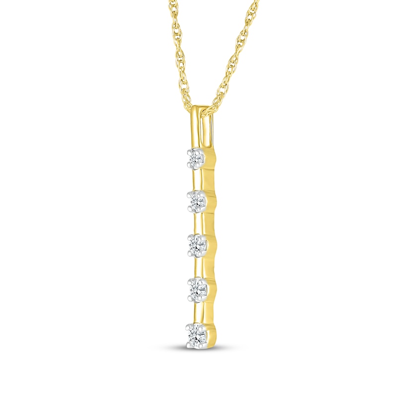 Main Image 2 of Diamond Five-Stone Vertical Bar Necklace 1/10 ct tw 10K Yellow Gold 18"