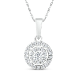 Diamond Double Halo Necklace 1/5 ct tw 10K White Gold 18"