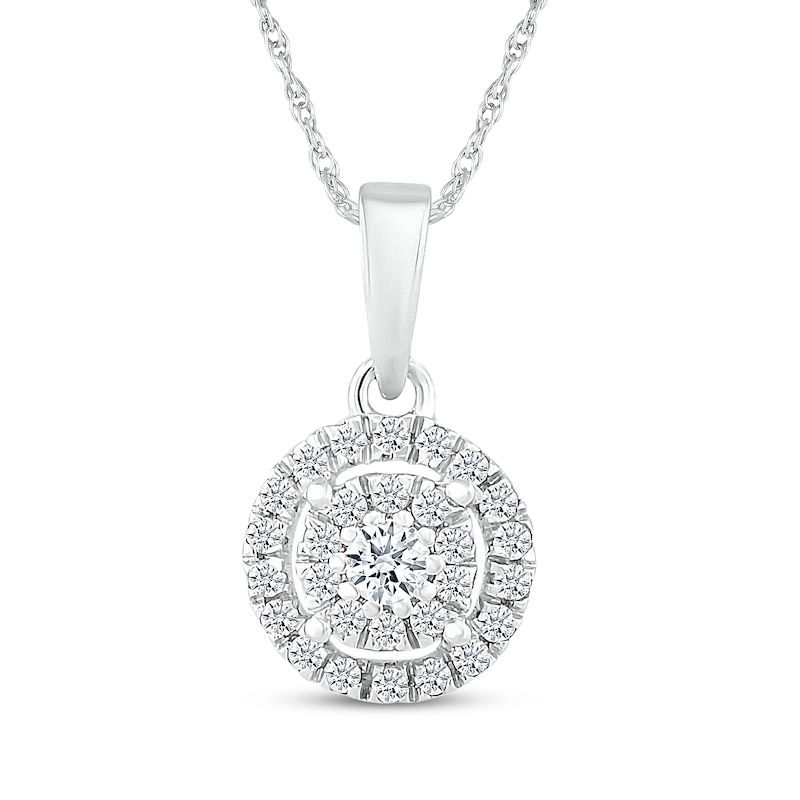Main Image 1 of Diamond Double Halo Necklace 1/5 ct tw 10K White Gold 18"