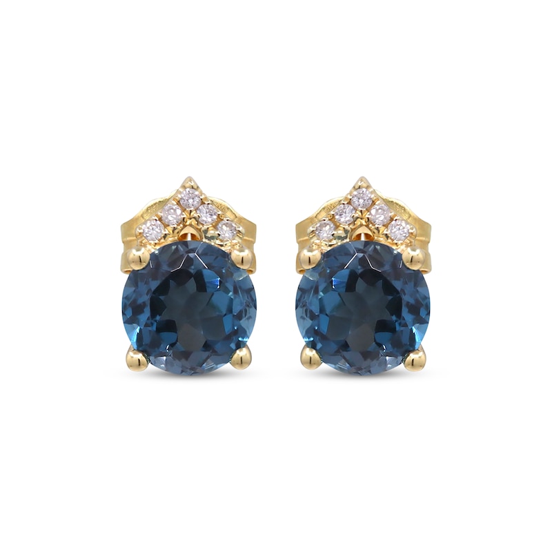 London Blue Topaz & Diamond Stud Earrings 1/20 ct tw 10K Yellow Gold