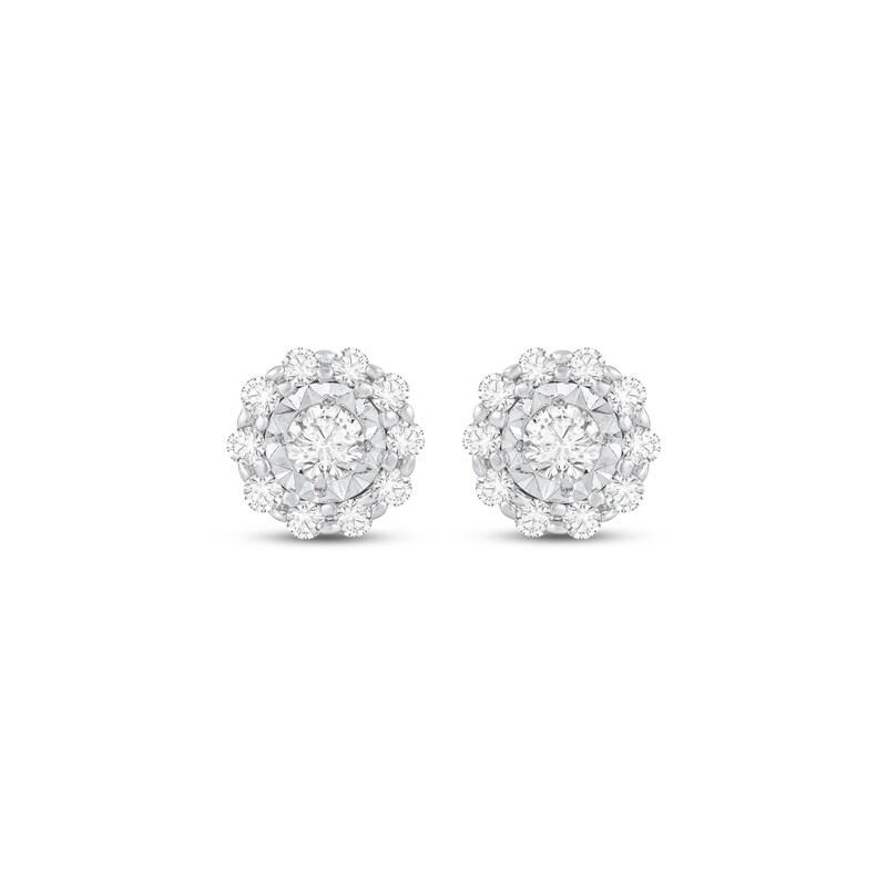 Main Image 2 of Diamond Flower Halo Stud Earrings 1/5 ct tw 10K White Gold
