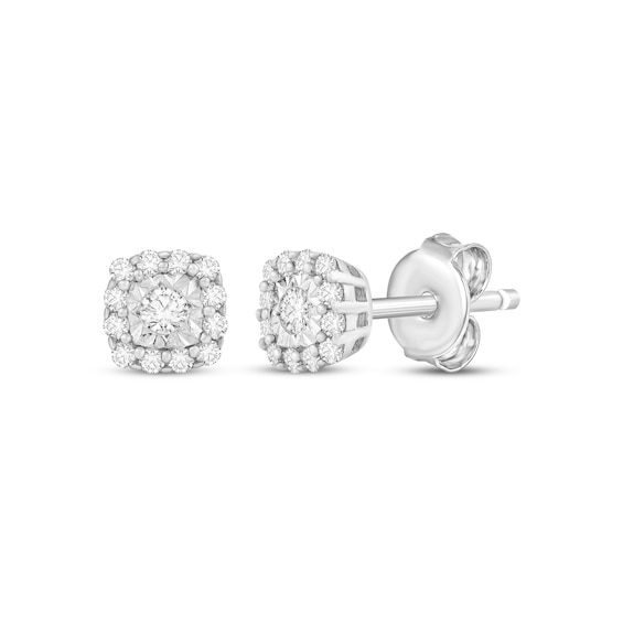 Diamond Cushion Halo Stud Earrings 1/5 ct tw 10K White Gold