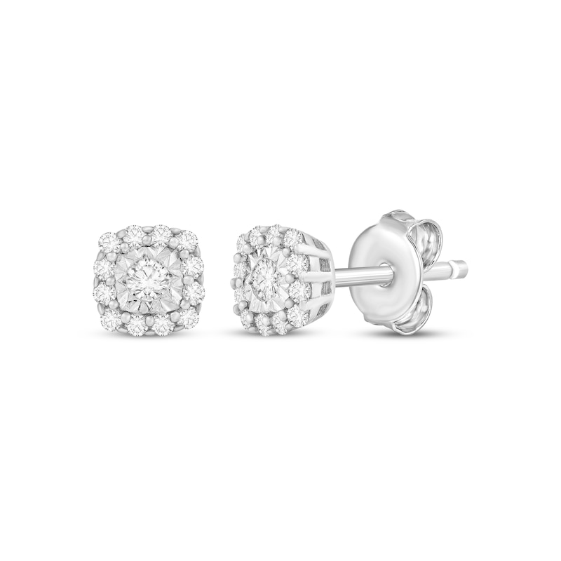 Main Image 1 of Diamond Cushion Halo Stud Earrings 1/5 ct tw 10K White Gold