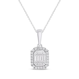 Baguette & Round-Cut Multi-Diamond Octagon Frame Necklace 1/6 ct tw 10K White Gold 18"