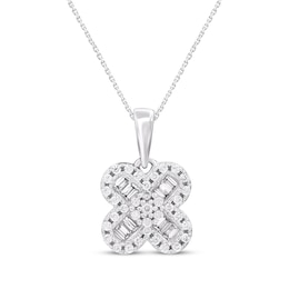 Baguette & Round-Cut Diamond Clover Necklace 1/6 ct tw 10K White Gold 18"
