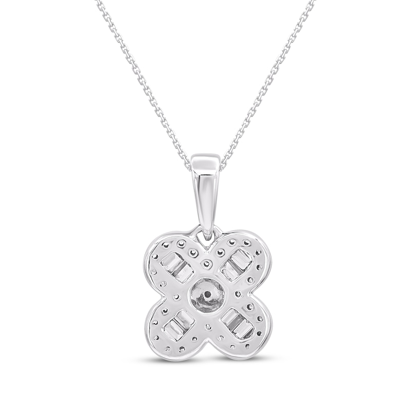 Main Image 3 of Baguette & Round-Cut Diamond Clover Necklace 1/6 ct tw 10K White Gold 18"