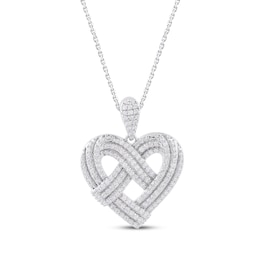 Diamond Heart Knot Necklace 1 ct tw 10K White Gold 18"