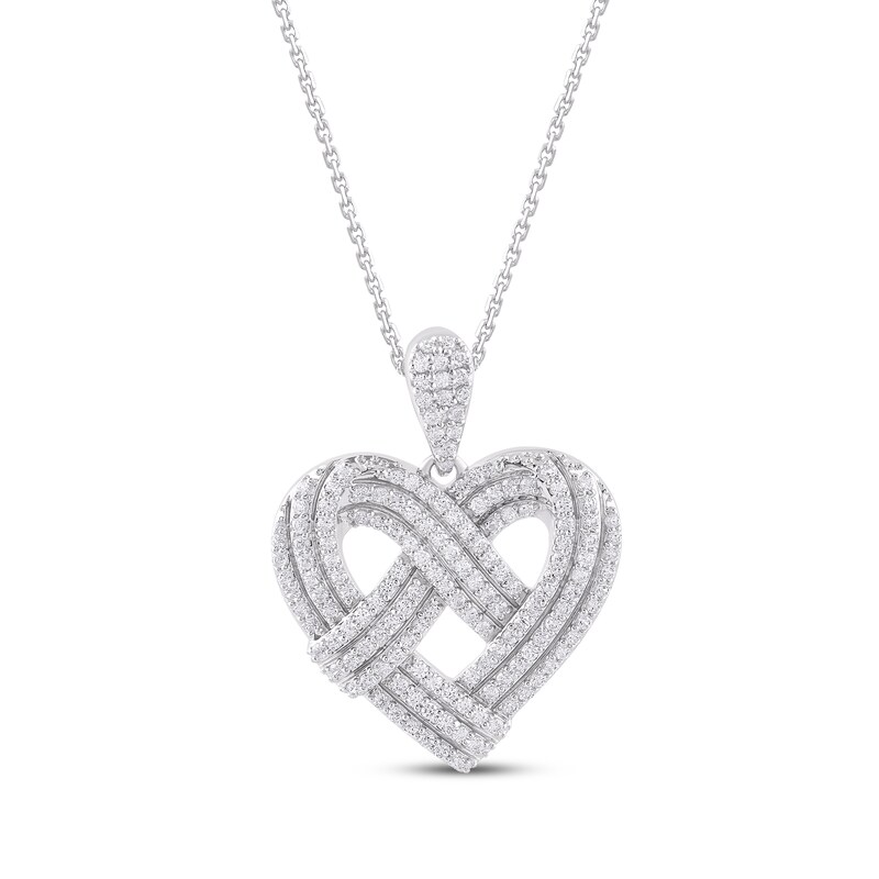 Main Image 1 of Diamond Heart Knot Necklace 1 ct tw 10K White Gold 18"